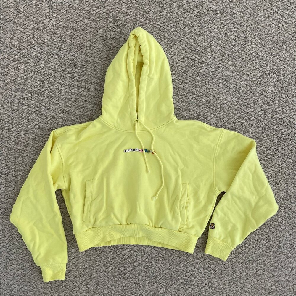 S Teddy Fresh Cropped Neon Yellow Hoodie/Sweatshirt Beads
